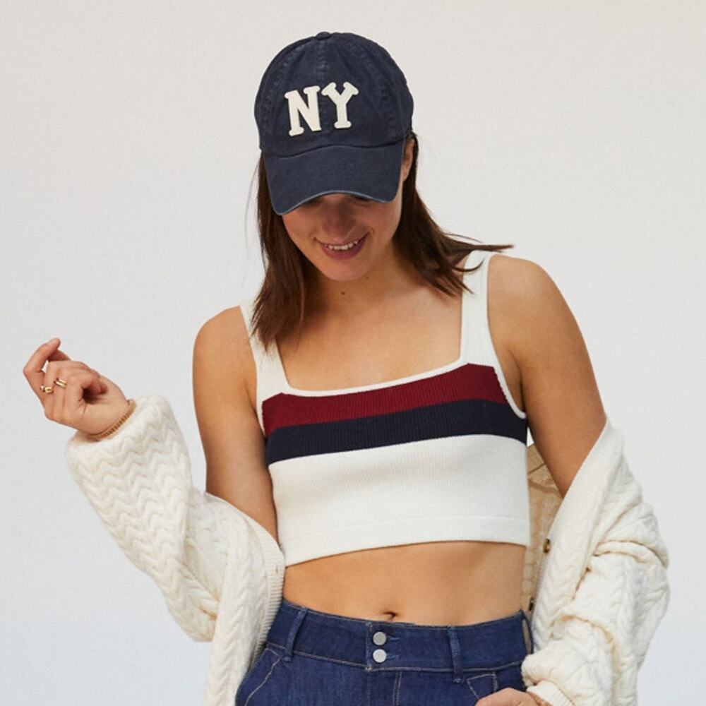 KULE The Zelda Striped Ribbed Sweater Tank Top Cream Burgundy Navy Size Medium